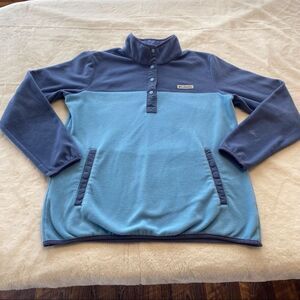 Columbia 2 Tone Blue 4 Snap Neck Fleece Pullover Size Large